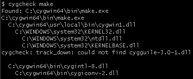 cygcheck make command error